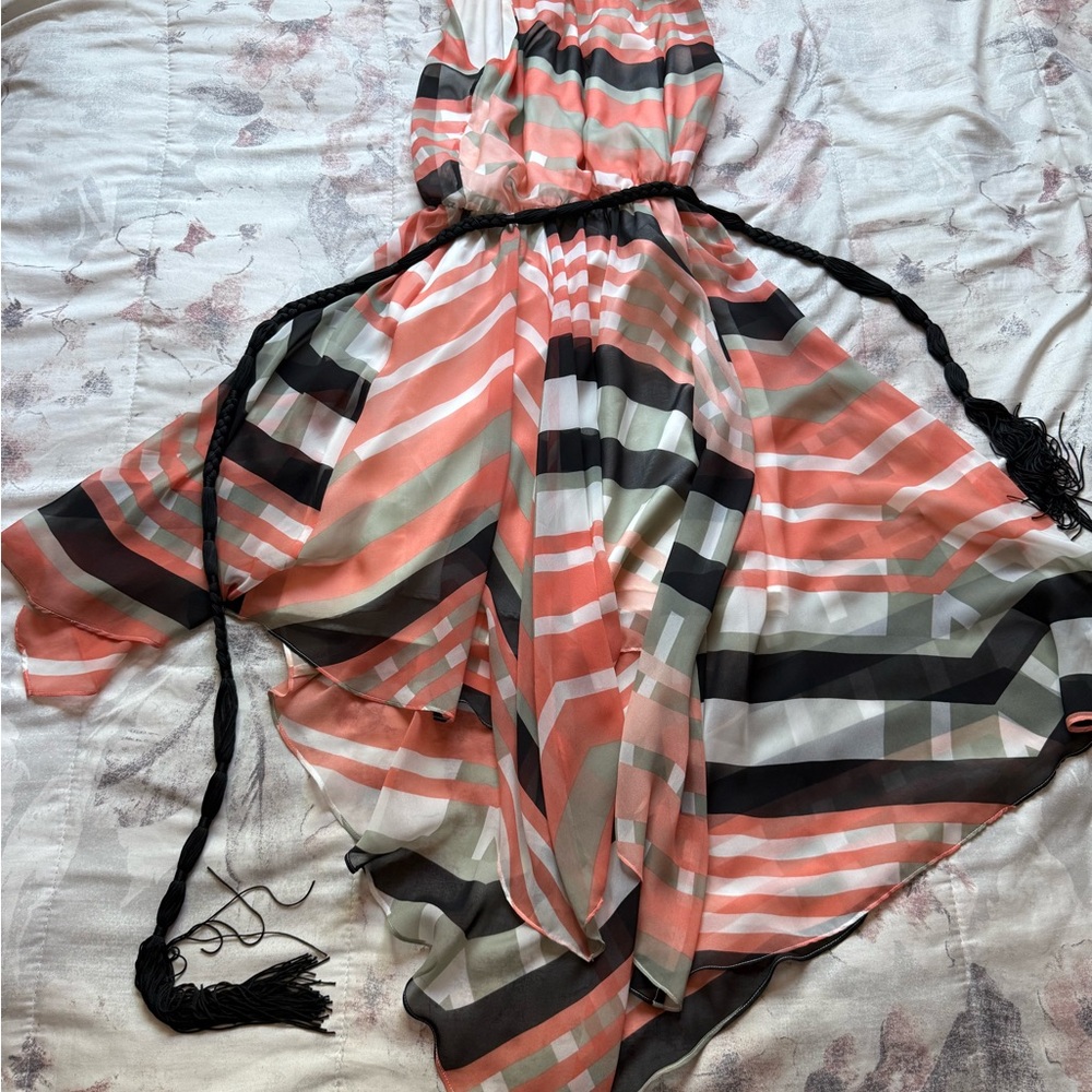 Striped Multicolor Dress with Black Belt